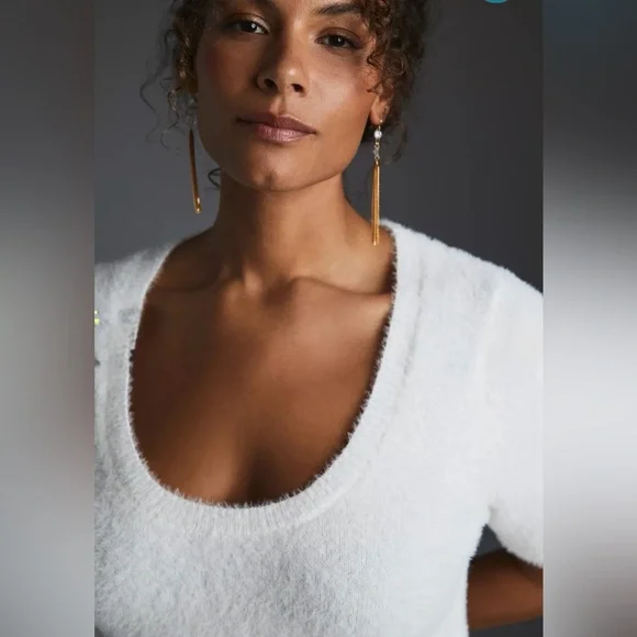 NWT Maeve Scoop Neck Eyelash Sweater Tee White size XL - Picture 4 of 9